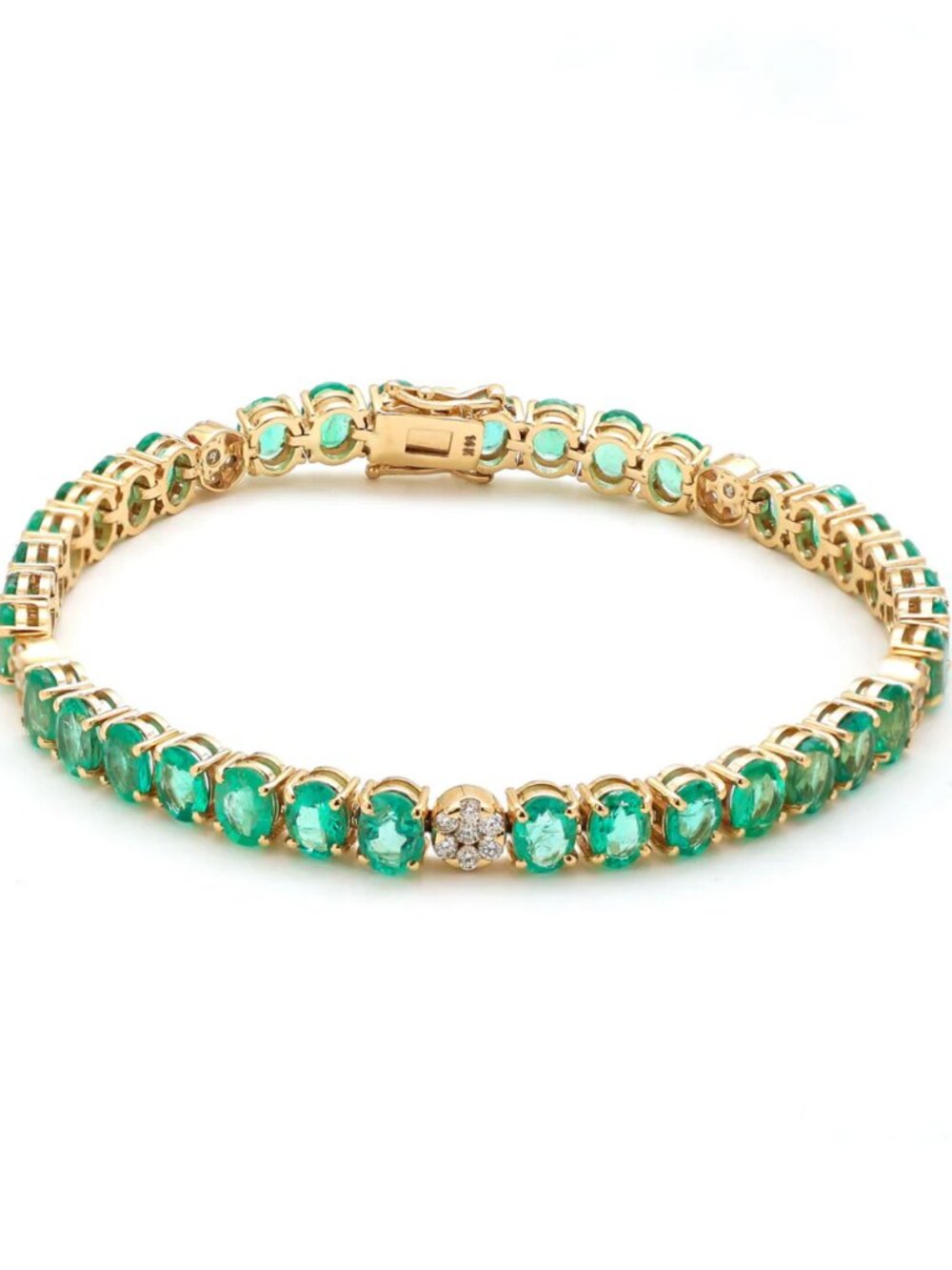 Regal Emerald 14K (Custom) Yellow Gold Diamond Accent Tennis Bracelet